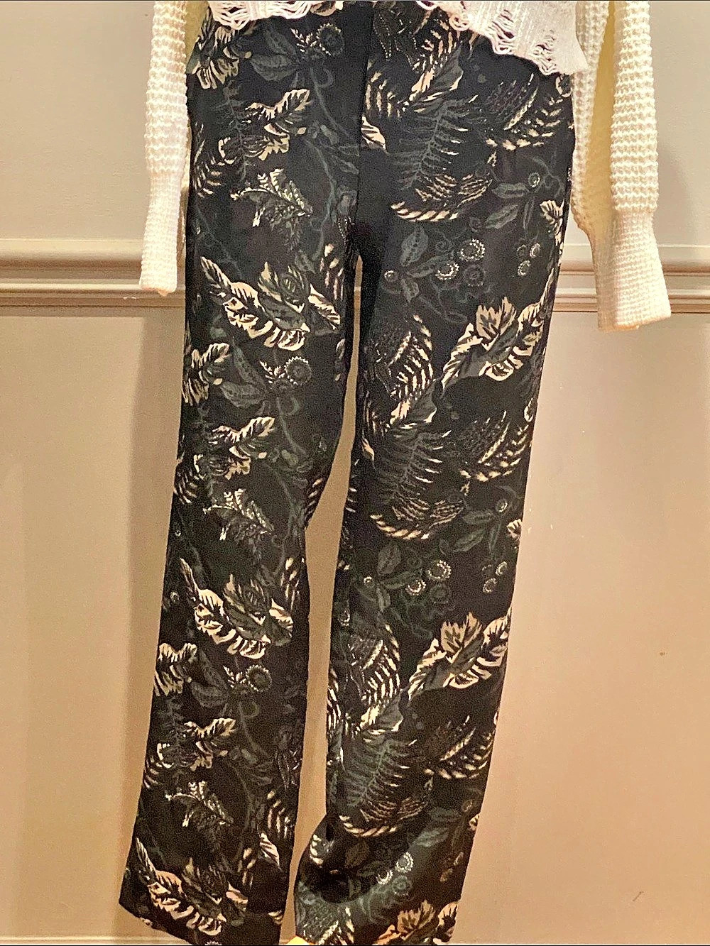 Floral Straight Leg Pants in Black & Green Like New